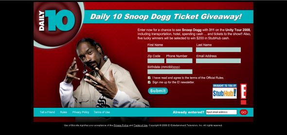 Daily 10 Snoop Dogg Ticket Giveaway