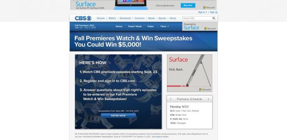 CBS Fall Premieres 2013 Watch and Win Sweepstakes CBS Fall Premieres 2013 Watch and Win Sweepstakes
