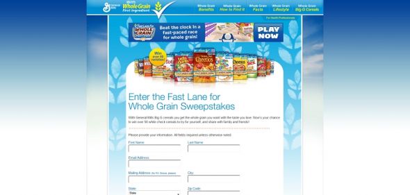 Fast Lane For Whole Grains Sweepstakes