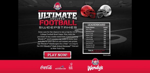 www.wendys.com/football – Coca-Cola & Wendy’s Ultimate College Football Sweepstakes www.wendys.com/football – Coca-Cola & Wendy’s Ultimate College Football Sweepstakes