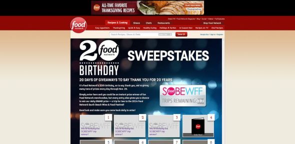 Food Network’s 20th Birthday Sweepstakes Food Network’s 20th Birthday Sweepstakes