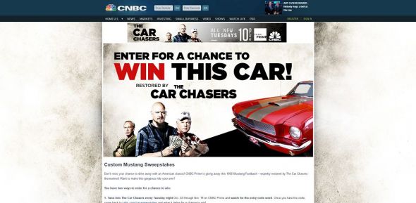 cnbc.com/car-sweepstakes – The Car Chasers Custom Mustang Sweepstakes cnbc.com/car-sweepstakes – The Car Chasers Custom Mustang Sweepstakes