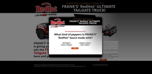 Frank’s RedHot Ultimate Tailgate Truck Sweepstakes Frank’s RedHot Ultimate Tailgate Truck Sweepstakes