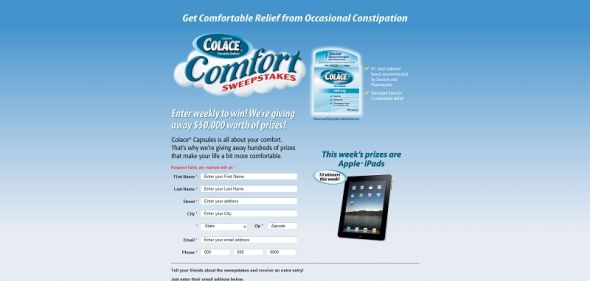 Colace Comfort Sweepstakes Colace Comfort Sweepstakes