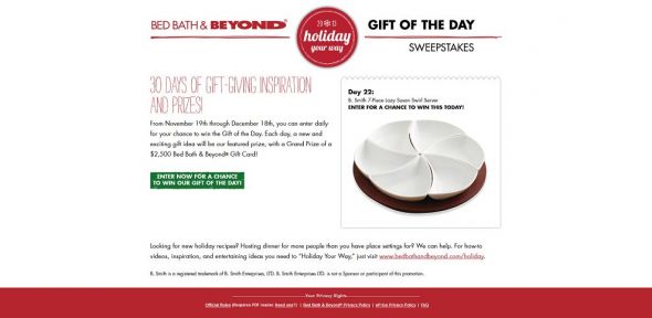 giftofthedaysweepstakes.com – Bed Bath & Beyond Gift of the Day Sweepstakes giftofthedaysweepstakes.com – Bed Bath & Beyond Gift of the Day Sweepstakes