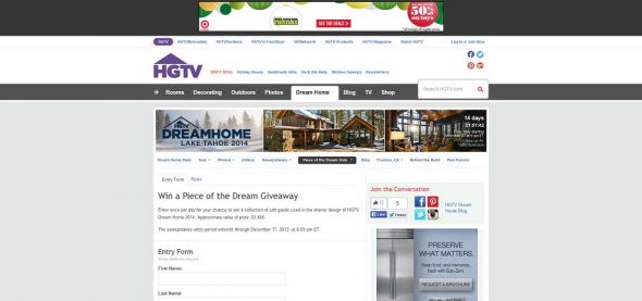 HGTV’s Piece of the Dream Vote and Sweepstakes HGTV’s Piece of the Dream Vote and Sweepstakes