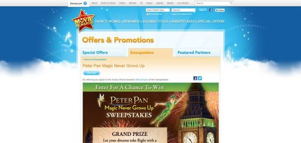 Peter Pan: Magic Never Grows Up Sweepstakes Peter Pan: Magic Never Grows Up Sweepstakes