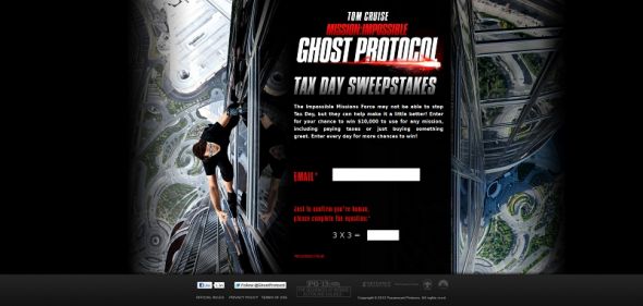 Mission: Impossible – Ghost Protocol Tax Day Sweepstakes Mission: Impossible – Ghost Protocol Tax Day Sweepstakes