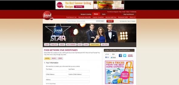 Food Network Star Sweepstakes Food Network Star Sweepstakes