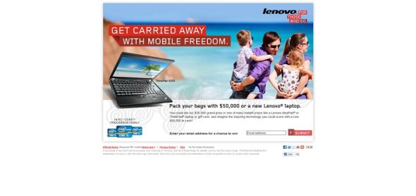 Lenovo $50,000 Sweepstakes and Instant Win Game Lenovo $50,000 Sweepstakes and Instant Win Game