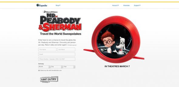 Expedia Mr. Peabody and Sherman Travel the World Sweepstakes Expedia Mr. Peabody and Sherman Travel the World Sweepstakes