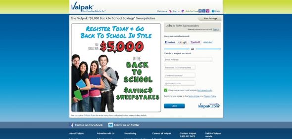 Valpak $5,000 Back to School Savings Sweepstakes Valpak $5,000 Back to School Savings Sweepstakes