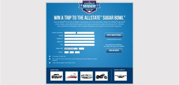 allstatecfb.com – Allstate’s : 60 Seconds of Mayhem Promotion allstatecfb.com – Allstate’s : 60 Seconds of Mayhem Promotion