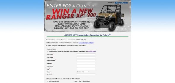 Polaris RANGER XP Sweepstakes Polaris RANGER XP Sweepstakes