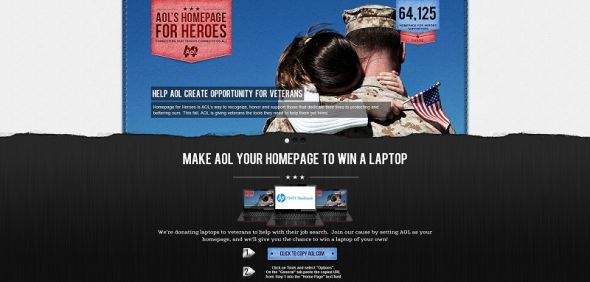 AOL.com Homepage for Heroes Sweepstakes AOL.com Homepage for Heroes Sweepstakes