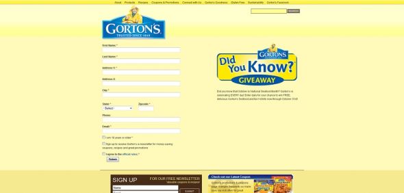 Gorton’s Seafood Did You Know? Sweepstakes Gorton’s Seafood Did You Know? Sweepstakes