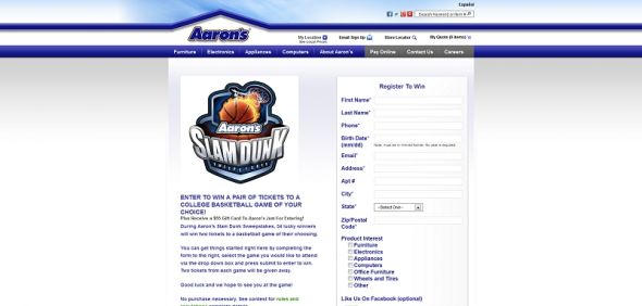 Aaron’s Slam Dunk Sweepstakes Aaron’s Slam Dunk Sweepstakes