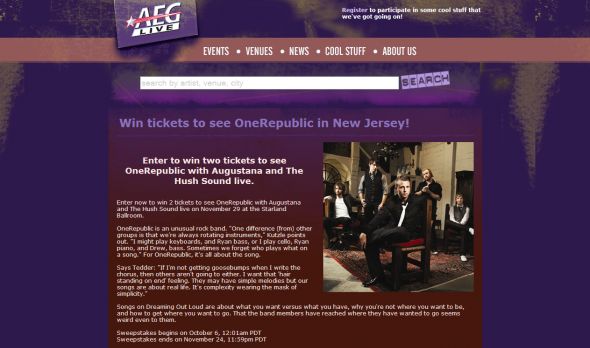 The AEGLive.com OneRepublic Sweepstakes