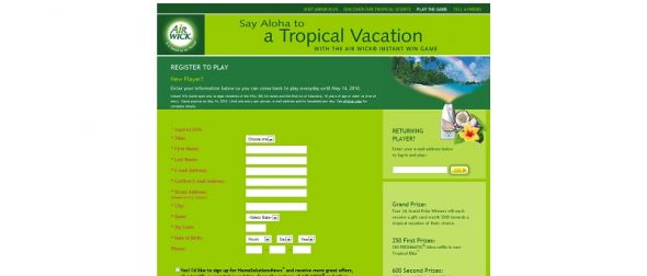 AIR WICK Find Your Tropical Bliss Instant Win Game, Www.airwick.us