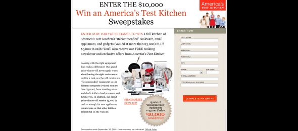 $10,000 Win an America’s Test Kitchen Sweepstakes $10,000 Win an America’s Test Kitchen Sweepstakes