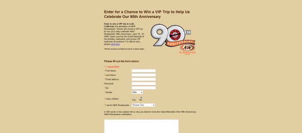 A&W Restaurants 90th Anniversary Contest