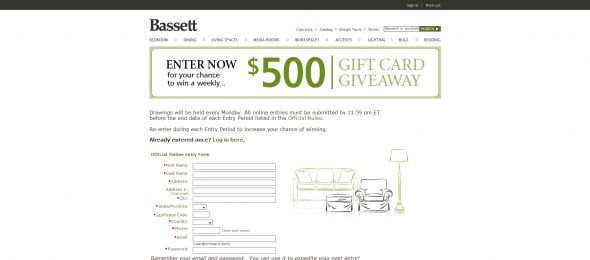 Bassett $500 Shopping Spree Sweepstakes