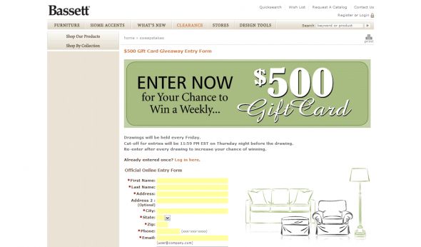 Bassett $500 Shopping Spree Sweepstakes