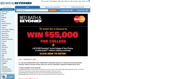 MasterCard 2009 Tuition Sweepstakes with Bed Bath & Beyond