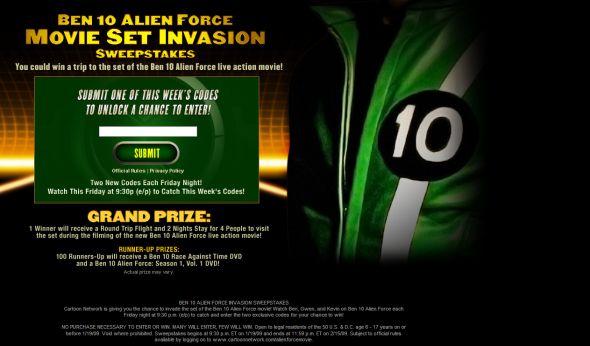 Ben 10 Alien Force Movie Set Invasion Sweepstakes