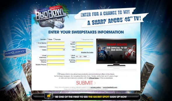 Bud Bowl Sharp AQUOS Sweepstakes