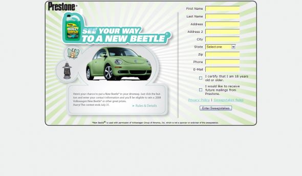 The Prestone Bug Wash Sweepstakes