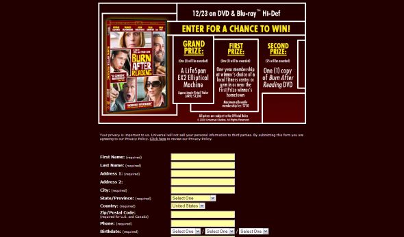Burn After Reading Sweepstakes