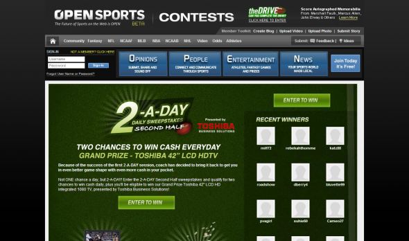 Daily OPEN Sports 2-A-Day, Second Half Daily Sweepstakes