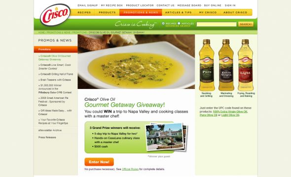 Crisco Olive Oil Gourmet Getaway Giveaway