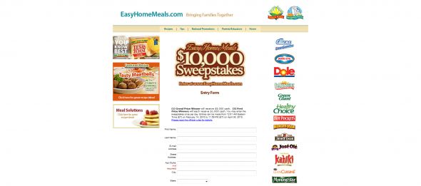 Easy Home Meals $10,000 Sweepstakes Easy Home Meals $10,000 Sweepstakes