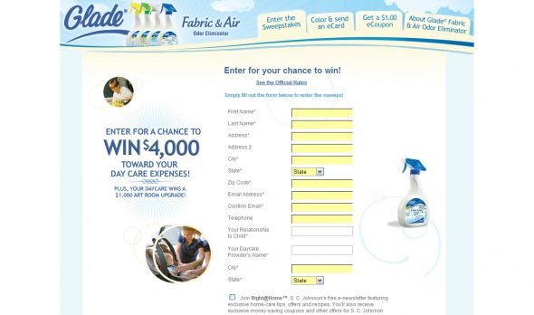 Glade Fabric & Air Odor Eliminator Sweepstakes