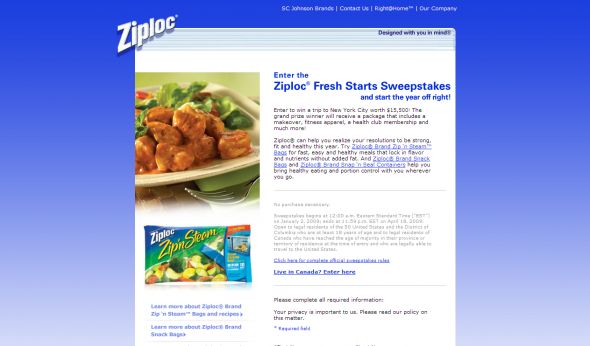 Ziploc Fresh Starts Sweepstakes