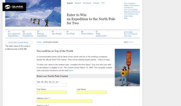 Quark Expeditions North Pole Contest