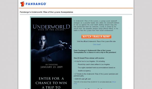 Underworld: Rise of the Lycans Sweepstakes