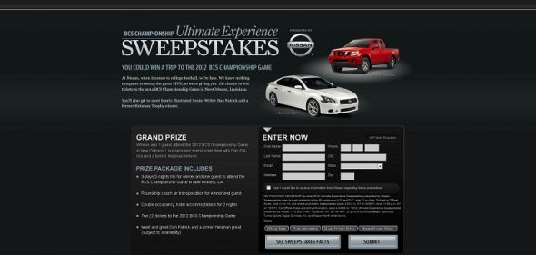 BCS Ultimate Experience Sweepstakes presented by Nissan BCS Ultimate Experience Sweepstakes presented by Nissan