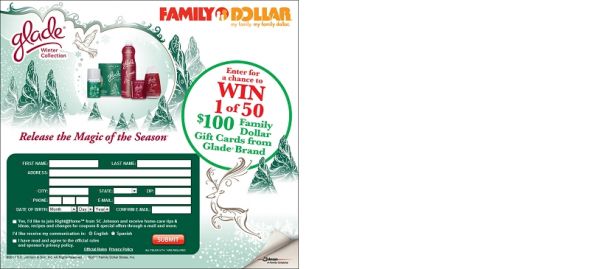Glade Family Dollar Gift Card Sweepstakes Glade Family Dollar Gift Card Sweepstakes