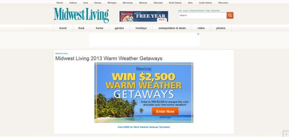 Midwest Living 2012 Warm Weather Getaways Sweepstakes Midwest Living 2012 Warm Weather Getaways Sweepstakes