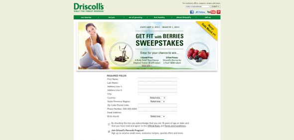 Driscoll’s Get Fit With Berries Sweepstakes Driscoll’s Get Fit With Berries Sweepstakes