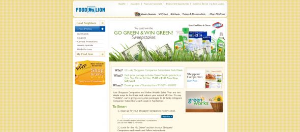 Food Lion Clorox Go Green, Win Green Weekly Contest