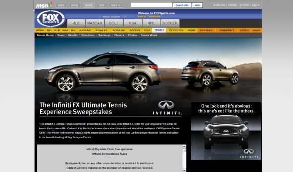 The Infiniti FX Ultimate Tennis Experience Sweepstakes