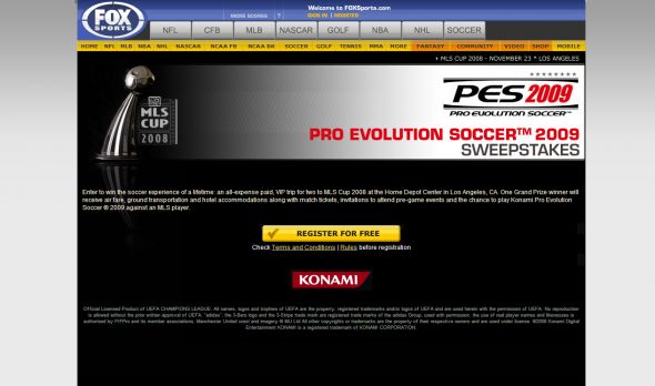 Konami Pro Evolution Soccer 2009 Sweepstakes