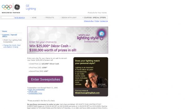 GE What’s Your Lighting Style Sweepstakes