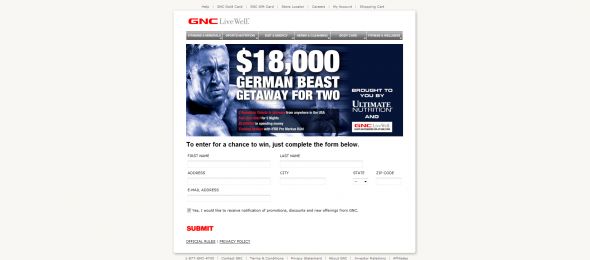 GNC Ultimate Nutrition German Beast Getaway Sweepstakes