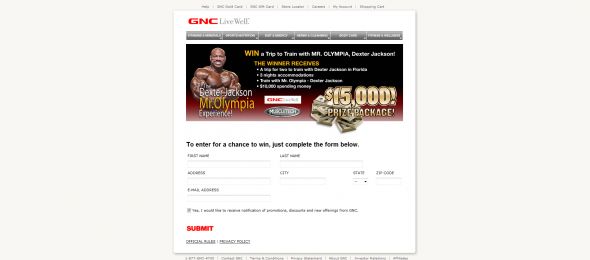GNC MuscleTech Dexter Jackson Mr. Olympia Experience Sweepstakes