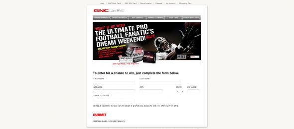 MRI GNC The Ultimate Pro Football Fanatic’s Dream Weekend 2010 Sweepstakes